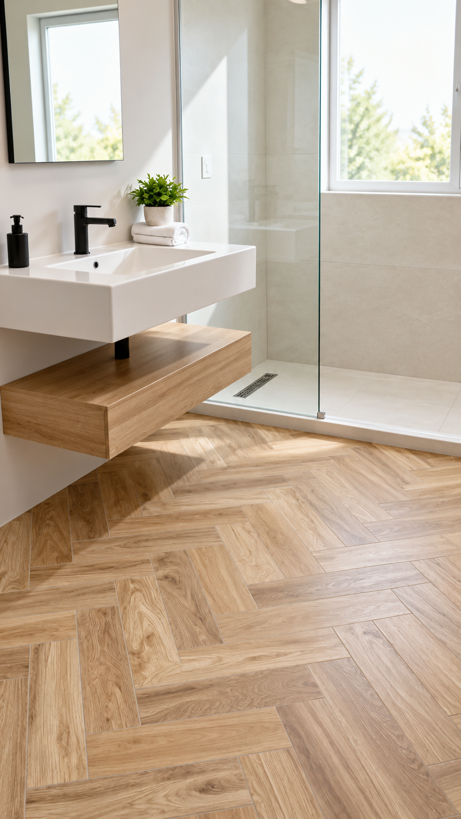 PVC vloer in moderne badkamer